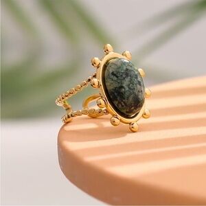 Natural African Turquoise Adjustable Ring 18k Plated